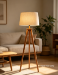 Tripod Floor Lamp with Wood Legs and Linen Shade