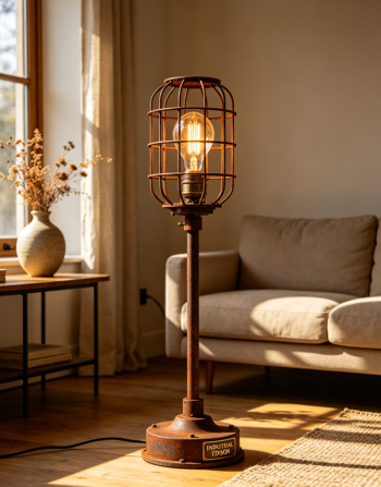 Industrial Cage Floor Lamp with Edison Bulb