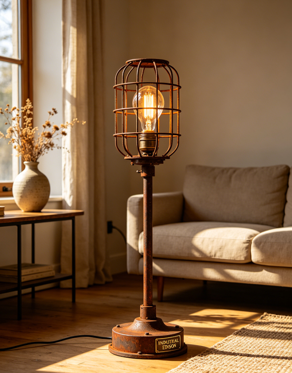 Industrial Cage Floor Lamp with Edison Bulb