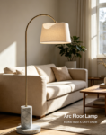 Arc Floor Lamp with Marble Base and Linen Shade